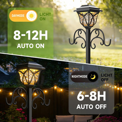 Garden Water Hose Holder with Solar Light & Shepherds Hooks for outside