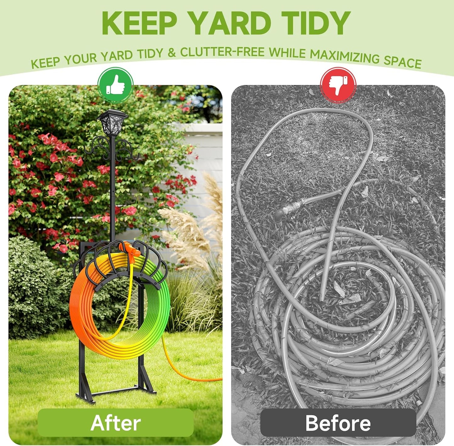 Garden Water Hose Holder with Solar Light & Shepherds Hooks for outside