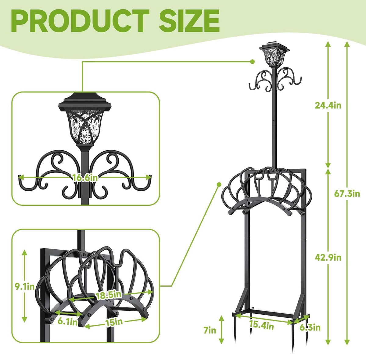Garden Water Hose Holder with Solar Light & Shepherds Hooks for outside