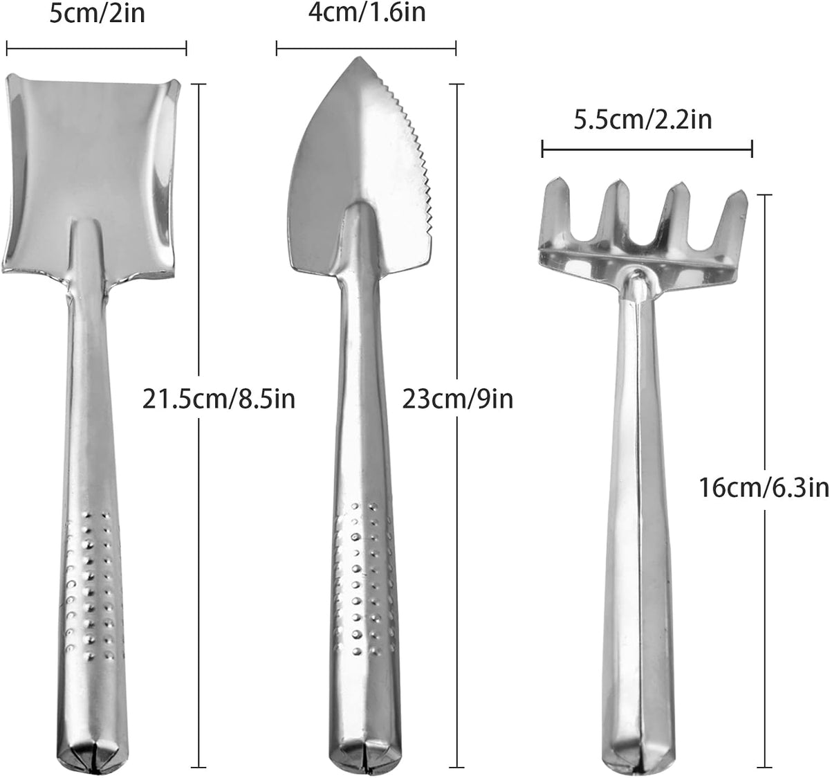 3 Pieces Mini Garden Tools Set, Stainless Steel Shovel Rake Spade Gardening Kit Lightweight Hand Trowel Transplant Trowel Hand Rake for Loose Succulents Potted Flower Seedling Soil