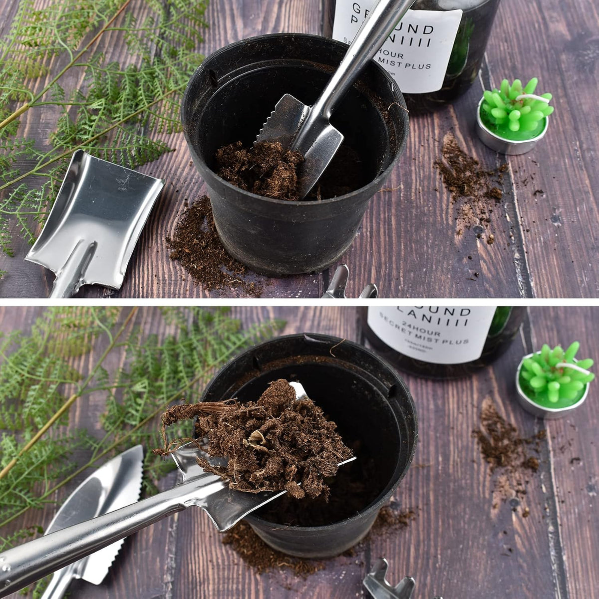 3 Pieces Mini Garden Tools Set, Stainless Steel Shovel Rake Spade Gardening Kit Lightweight Hand Trowel Transplant Trowel Hand Rake for Loose Succulents Potted Flower Seedling Soil