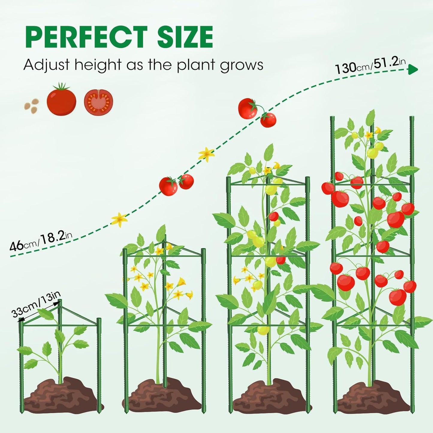3 Pack Tomato Cages, 51.2in Tomato Plant Support Stakes Heavy-Duty, Garden Tomato Cages & Trellis for Climbing Vegetables, Tomatoes, Peppers, and Potted Plants(3)