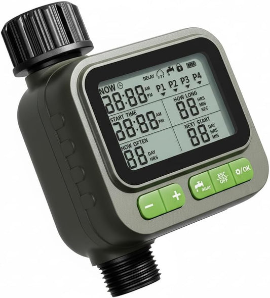 Sprinkler Timer, 4 Customizable Programs Sprinkler Drip Irrigation, IP65 Waterproof, Auto Rain Delay Manual Mode, Child Lock (Watering Sprinkler)