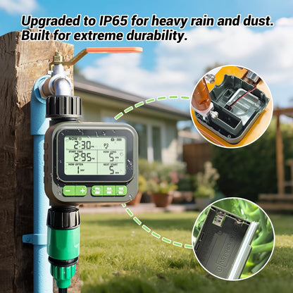 Sprinkler Timer, 4 Customizable Programs Sprinkler Drip Irrigation, IP65 Waterproof, Auto Rain Delay Manual Mode, Child Lock (Watering Sprinkler)