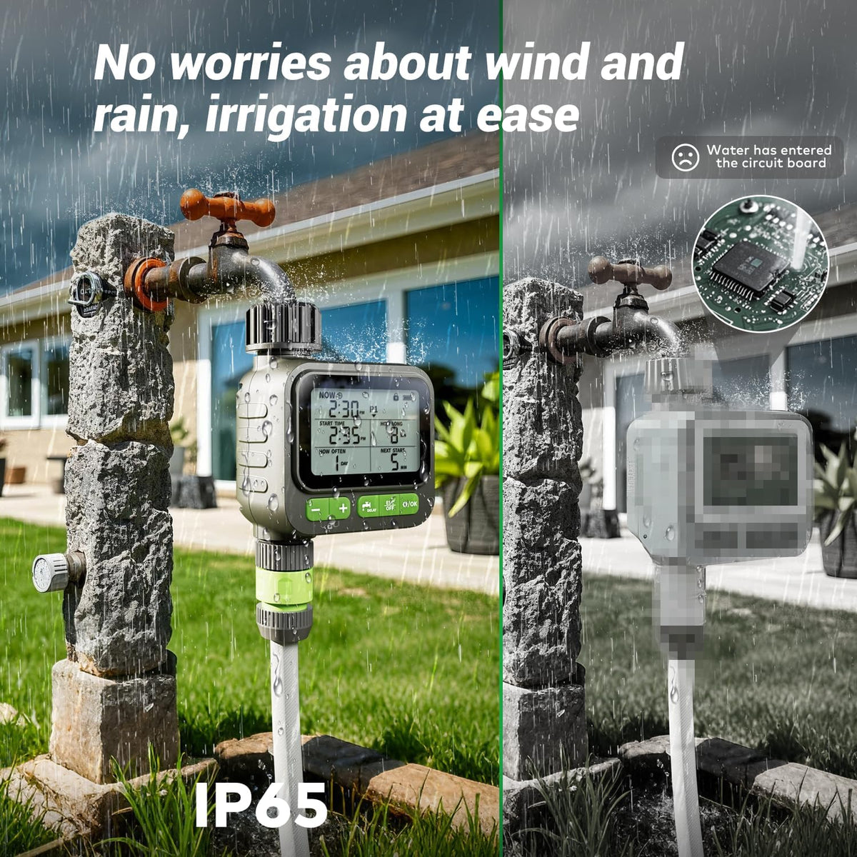 Sprinkler Timer, 4 Customizable Programs Sprinkler Drip Irrigation, IP65 Waterproof, Auto Rain Delay Manual Mode, Child Lock (Watering Sprinkler)