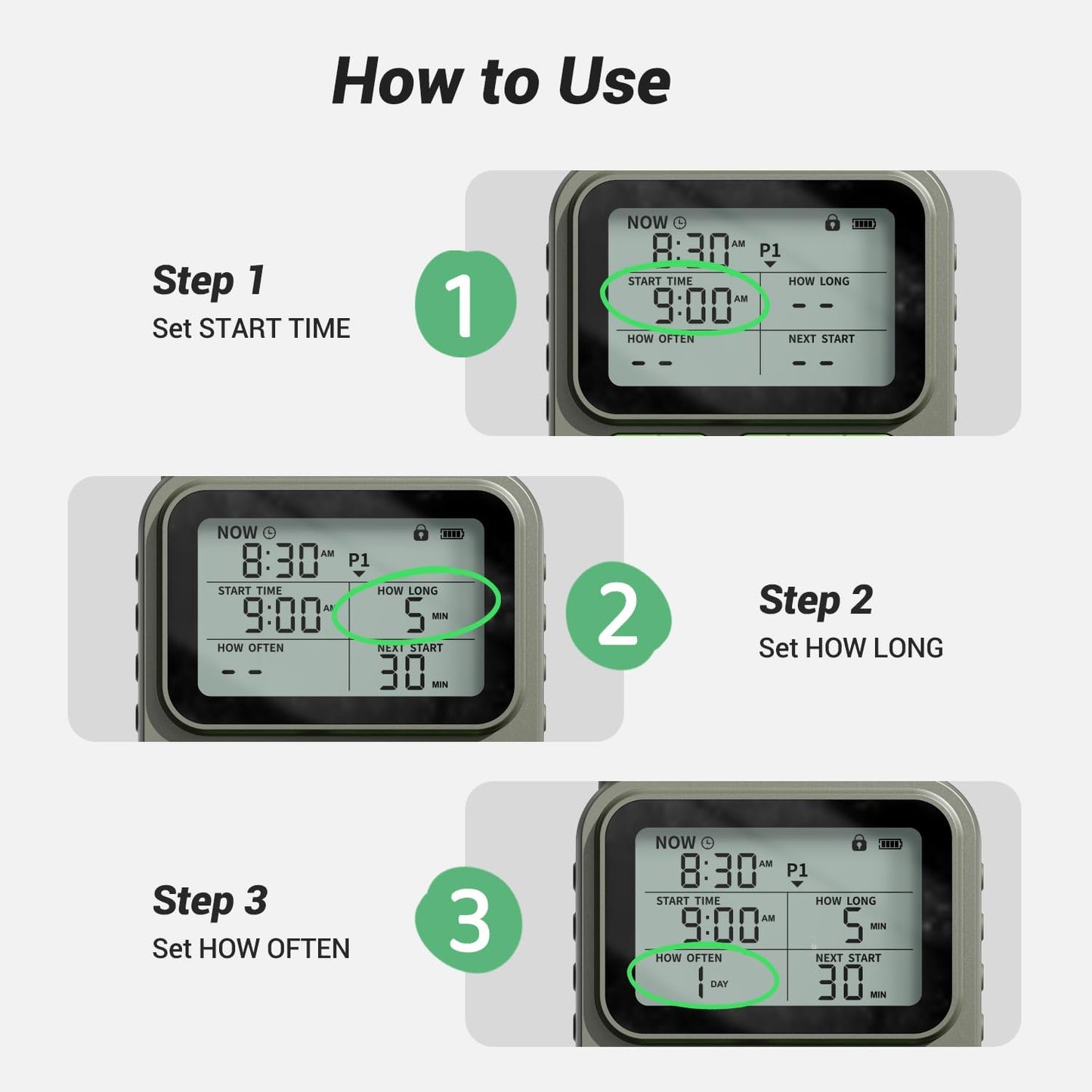 Sprinkler Timer, 4 Customizable Programs Sprinkler Drip Irrigation, IP65 Waterproof, Auto Rain Delay Manual Mode, Child Lock (Watering Sprinkler)