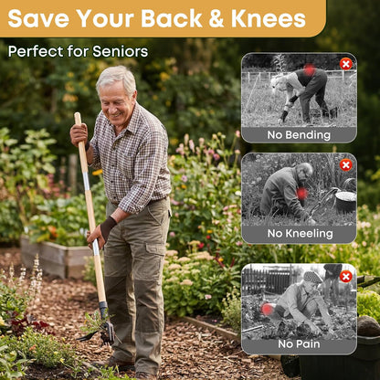Stand Up Weed Puller Tool, Long Handle Weeder & Hand Weeder Fork Set - 46" No-Bend Deep Root Remover for Lawn, Garden & Yard, Seniors & Bad Back Friendly, Fits 5'2"-6'2", Bamboo Handle