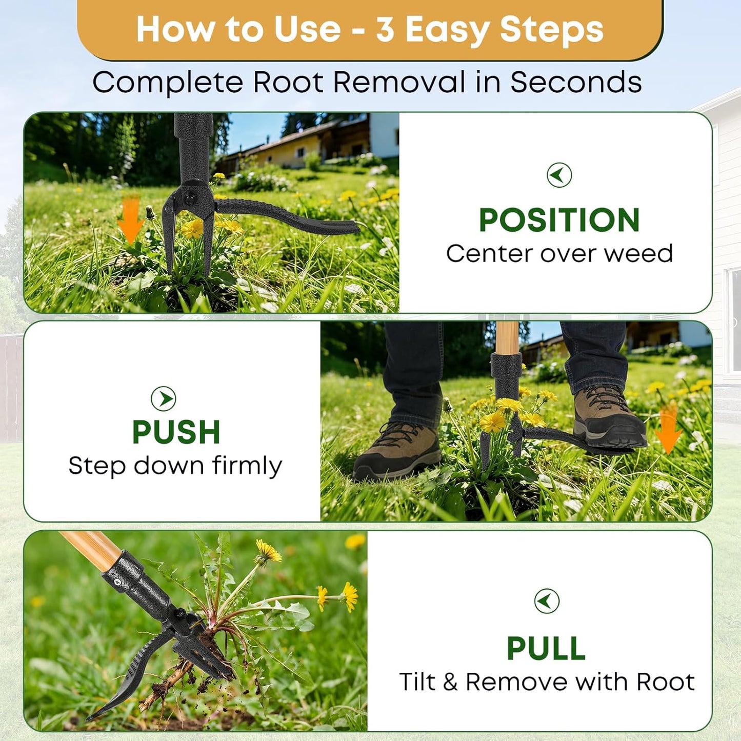 Stand Up Weed Puller Tool, Long Handle Weeder & Hand Weeder Fork Set - 46" No-Bend Deep Root Remover for Lawn, Garden & Yard, Seniors & Bad Back Friendly, Fits 5'2"-6'2", Bamboo Handle