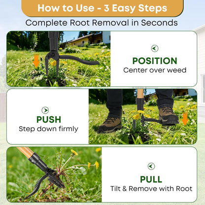 Stand Up Weed Puller Tool, Long Handle Weeder & Hand Weeder Fork Set - 46" No-Bend Deep Root Remover for Lawn, Garden & Yard, Seniors & Bad Back Friendly, Fits 5'2"-6'2", Bamboo Handle
