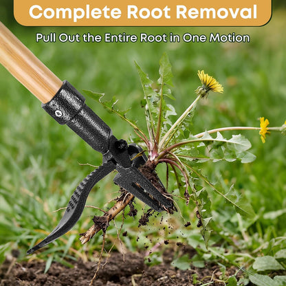 Stand Up Weed Puller Tool, Long Handle Weeder & Hand Weeder Fork Set - 46" No-Bend Deep Root Remover for Lawn, Garden & Yard, Seniors & Bad Back Friendly, Fits 5'2"-6'2", Bamboo Handle
