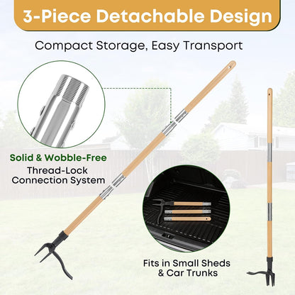 Stand Up Weed Puller Tool, Long Handle Weeder & Hand Weeder Fork Set - 46" No-Bend Deep Root Remover for Lawn, Garden & Yard, Seniors & Bad Back Friendly, Fits 5'2"-6'2", Bamboo Handle