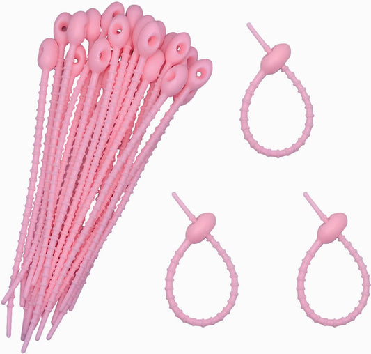 30pcs Silicone Self Locking Reusable Zip Ties for Fixing Bundling Organizing 4.7in Pastel Color Soft Cord Cable Strap Multi Purpose Twist Tie Clip for Garden Plant Home Kitchen Office (Pink)