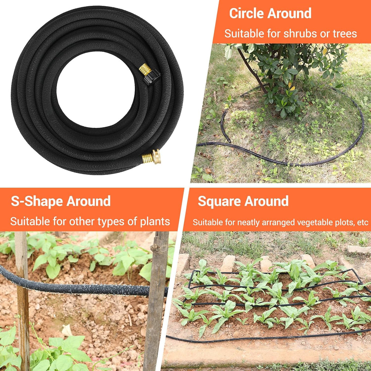 Soaker Hose Kit 100 Ft 1/2" Brass Connectors Heavy Duty Water Saving