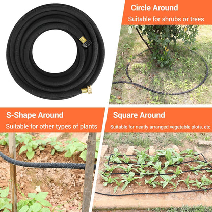 Soaker Hose Kit 100 Ft 1/2" Brass Connectors Heavy Duty Water Saving