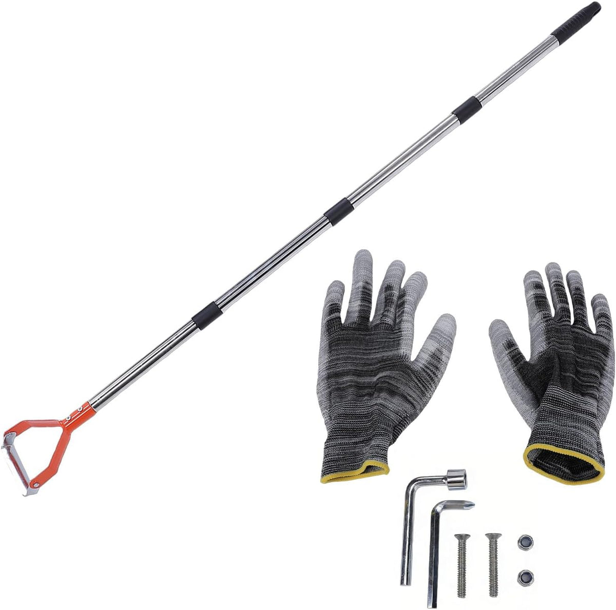 Adjustable Long Handle Stirrup Hoe Garden Tool, Heavy Duty Carbon Steel Weeding Hoe for Flower Beds Yards, Ergonomic Stand Up Puller with Rust Proof Stainless Steel Handle (Orange)