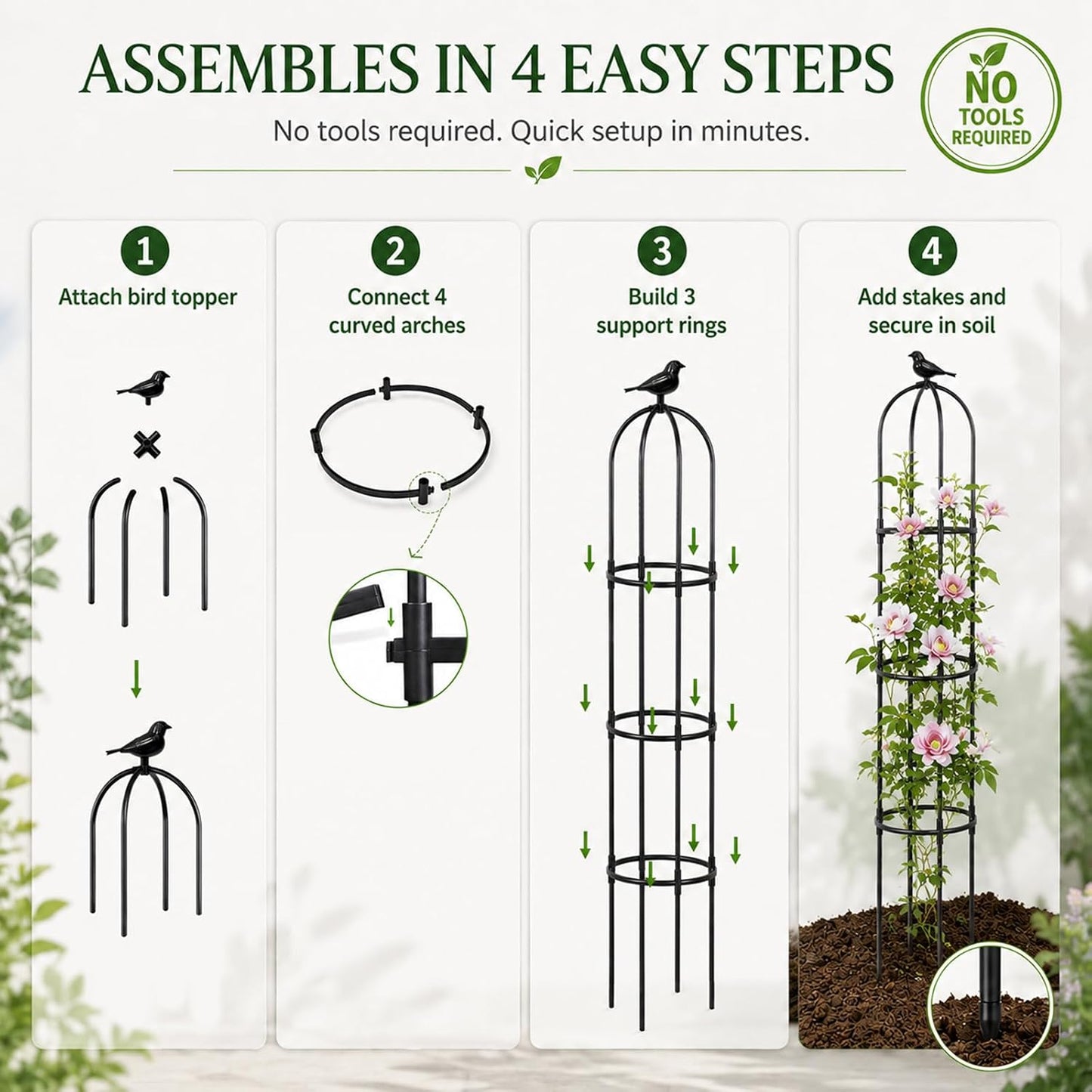 Garden Obelisk Trellis for Climbing Plants Outdoor, 2 Pack