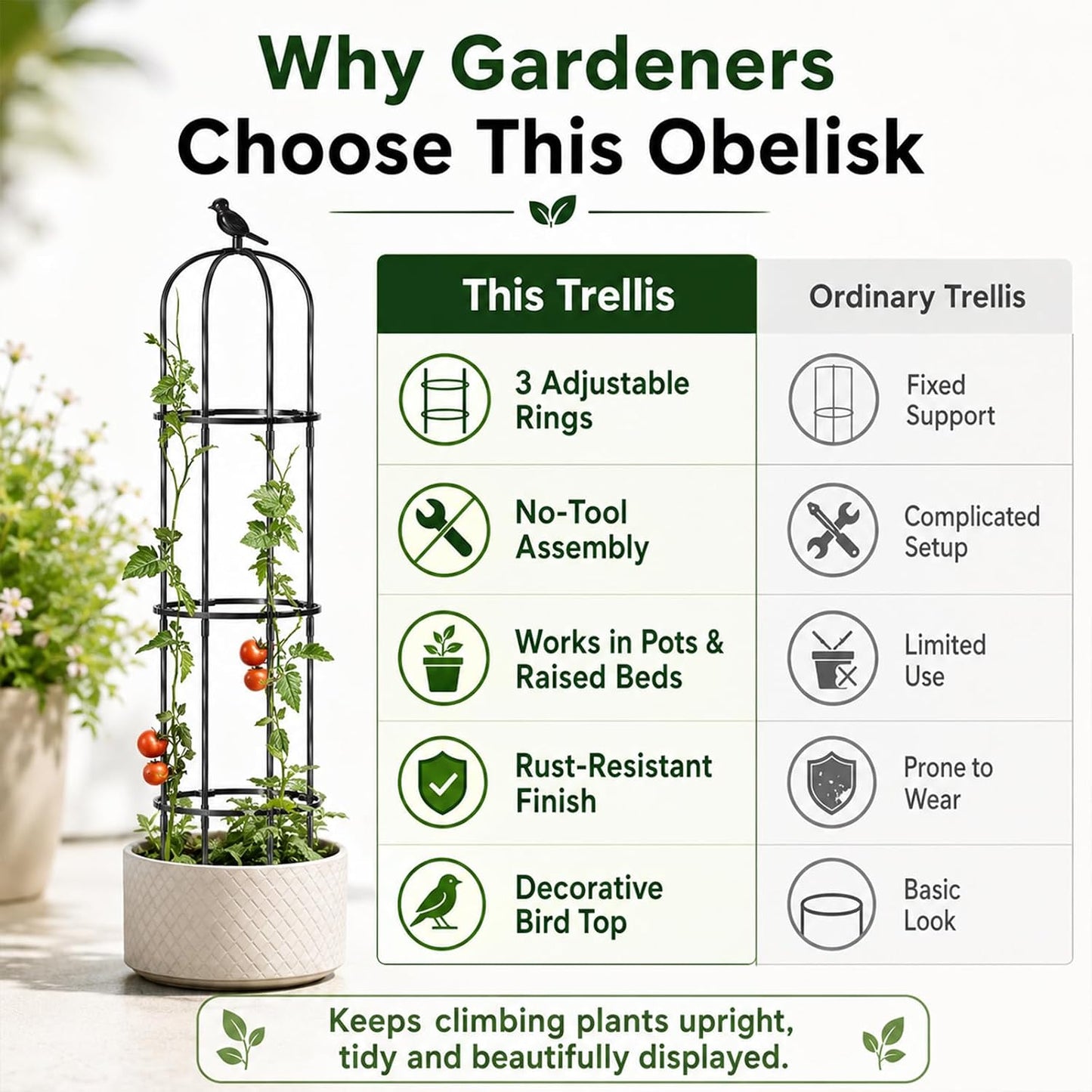 Garden Obelisk Trellis for Climbing Plants Outdoor, 2 Pack