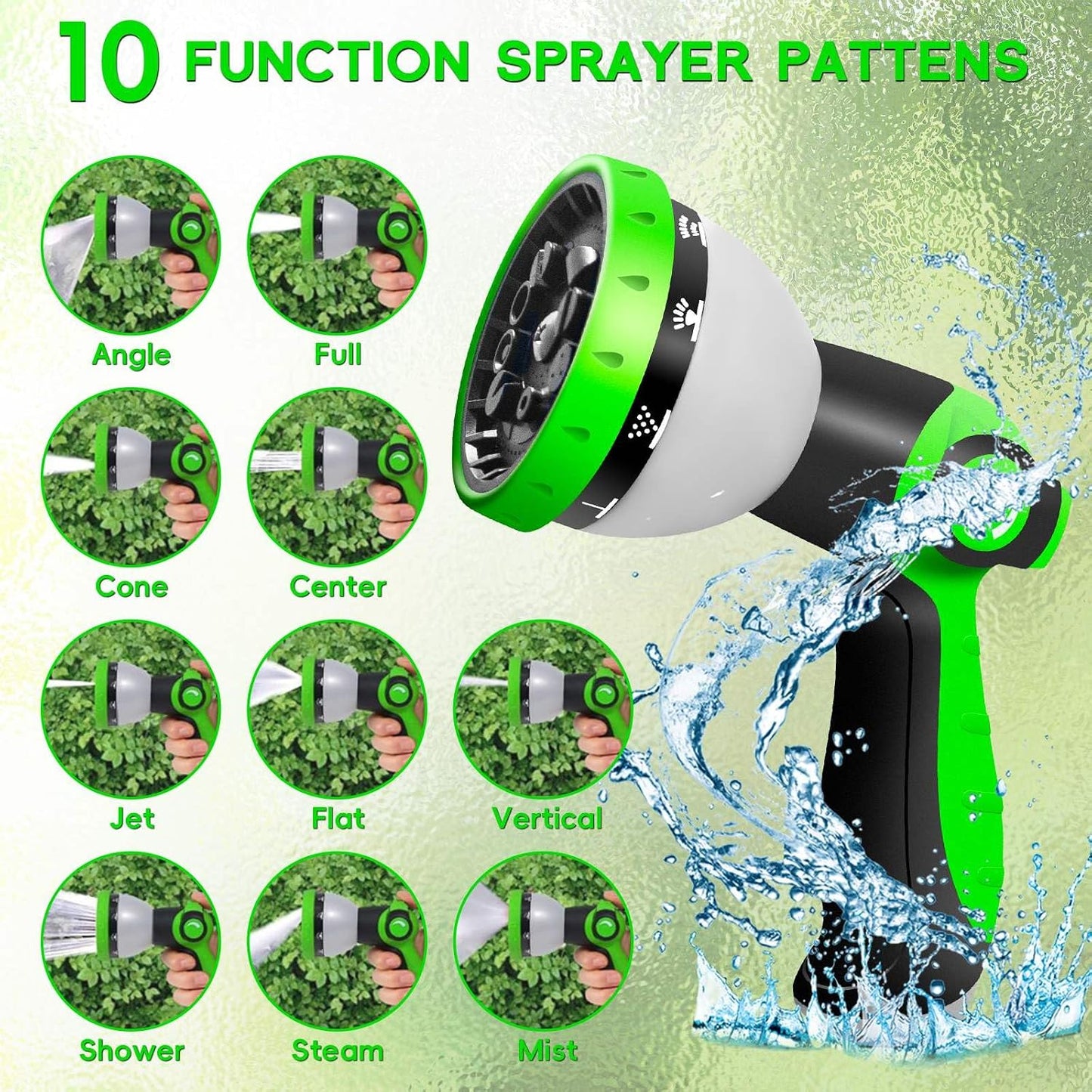 25FT Garden Hose,Flexible Water Hose, 10-Function Sprayer, Non-Expanding