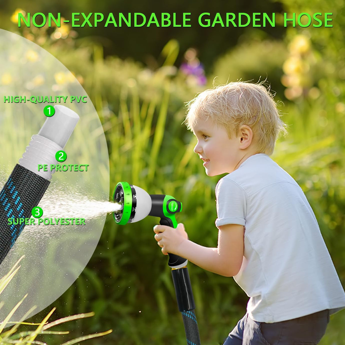 25FT Garden Hose,Flexible Water Hose, 10-Function Sprayer, Non-Expanding