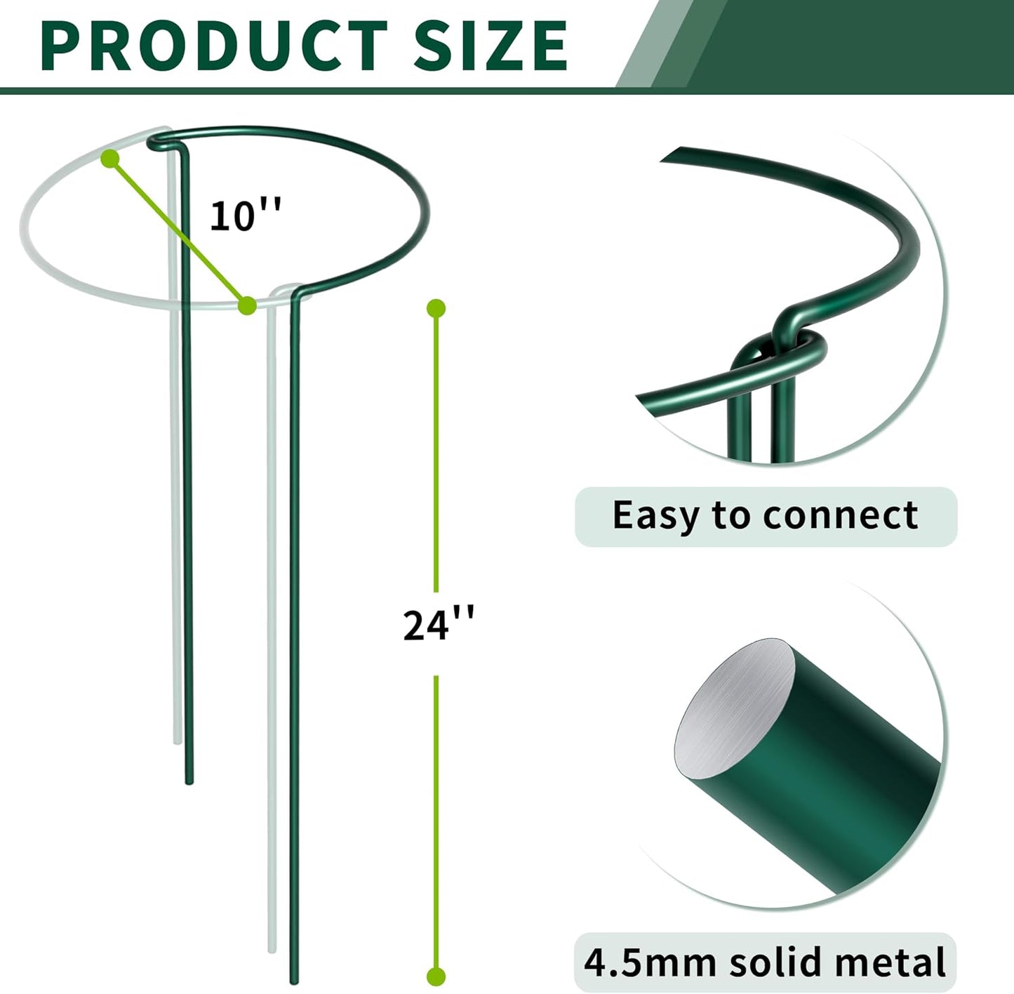 10 Pack Peony Cages and Supports, 10" (W) x 24"(H) Plant Support, Heavy-Duty Metal Plant Support Stakes, Plant Stakes for Outdoor & Indoor Plants, Perfect for Flowers and Vegetable