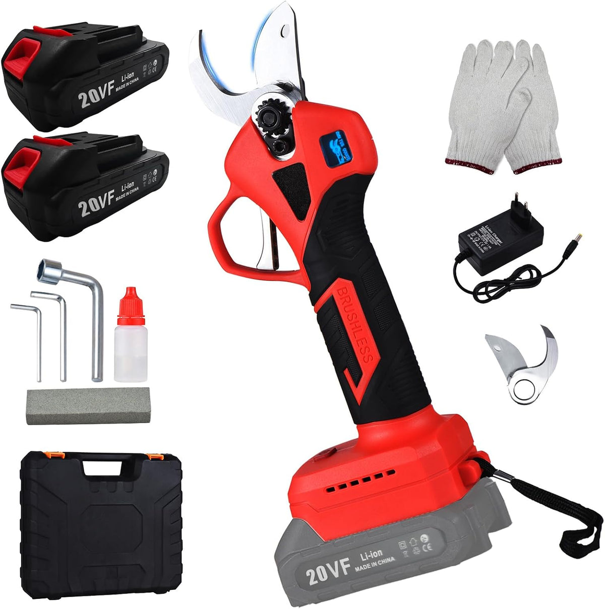 Electric Pruning Shears, Garden Pruner with 2 Rechargeable Battery, Replacement Steel Blade Gloves, Heavy Duty Gardening Bypass Branch Rose, Cordless 48V Triming, 30mm 1.2" Cut Diameter