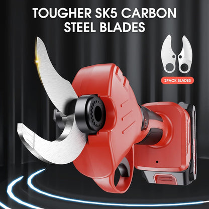 Electric Pruning Shears, Garden Pruner with 2 Rechargeable Battery, Replacement Steel Blade Gloves, Heavy Duty Gardening Bypass Branch Rose, Cordless 48V Triming, 30mm 1.2" Cut Diameter