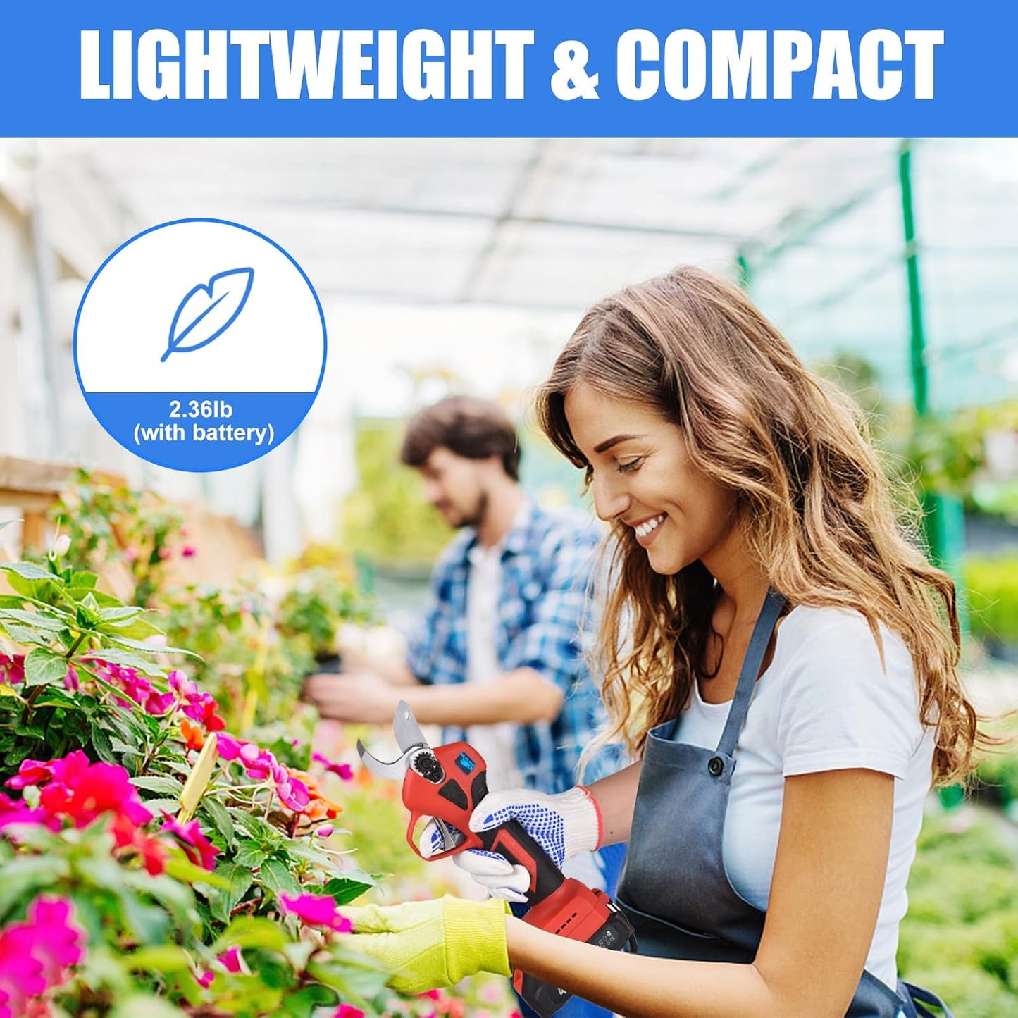Electric Pruning Shears, Garden Pruner with 2 Rechargeable Battery, Replacement Steel Blade Gloves, Heavy Duty Gardening Bypass Branch Rose, Cordless 48V Triming, 30mm 1.2" Cut Diameter