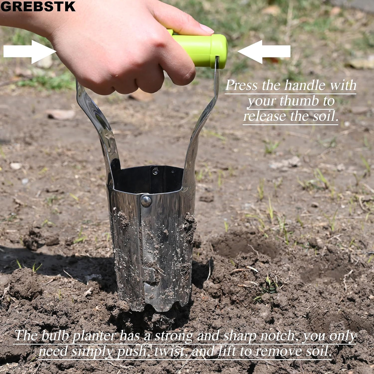 Bulb Transplanter, Stainless Steel Soil Release Tool