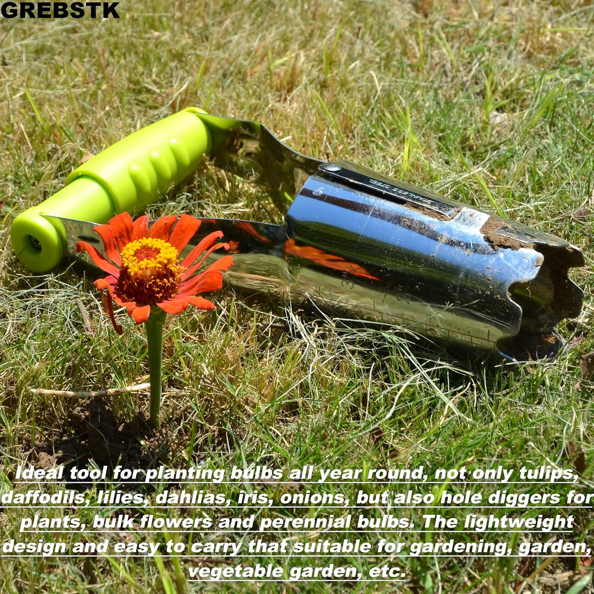 Bulb Transplanter, Stainless Steel Soil Release Tool