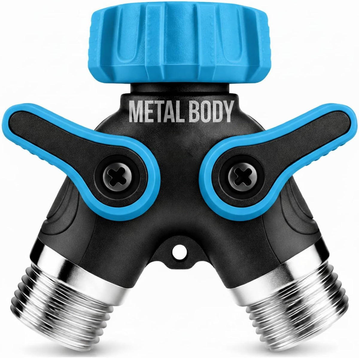 2 Way Hose Splitter Heavy Duty - Metal Y Garden Hose Splitter with Shutoff Valves, Brass Outdoor Faucet Adapter for Spigot, 3/4 Inch GHT Water Hose Connector - Green