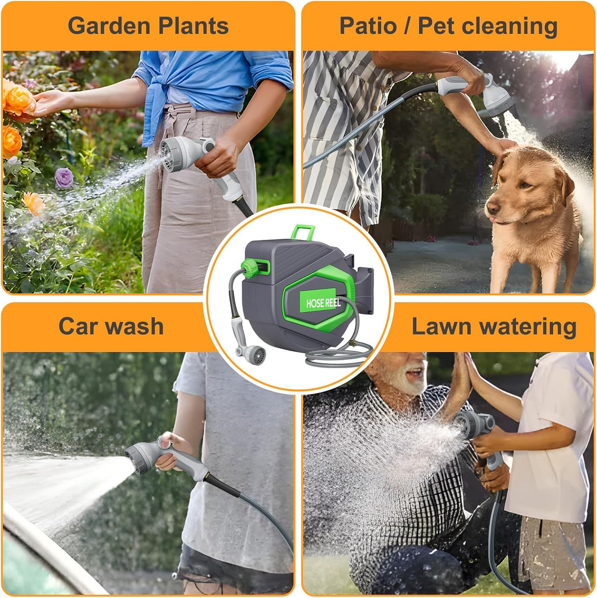 Retractable Garden Hose Reel, 1/2 in x 100 Ft, for Garden Watering