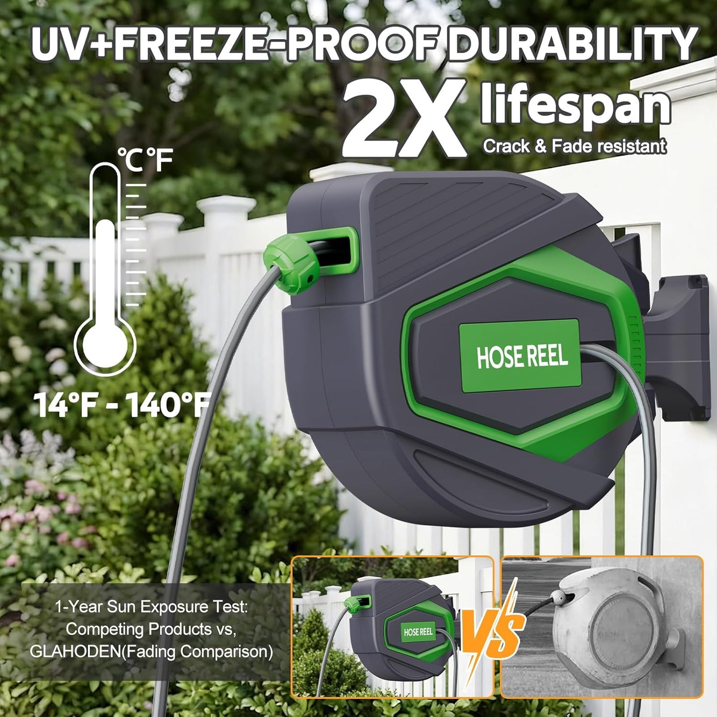 Retractable Garden Hose Reel, 1/2 in x 100 Ft, for Garden Watering