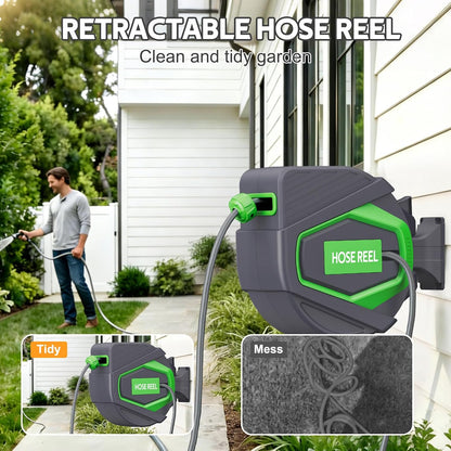 Retractable Garden Hose Reel, 1/2 in x 100 Ft, for Garden Watering