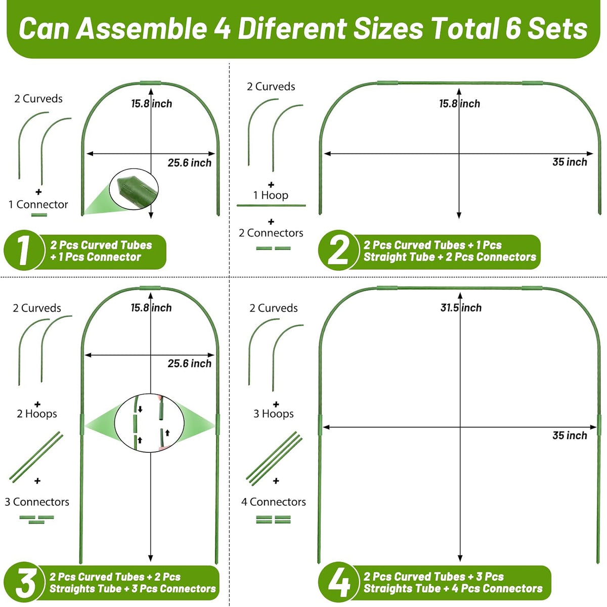 67pcs Garden Mesh Netting Kit, 6 Sets Wide Garden Hoops with Garden Covers