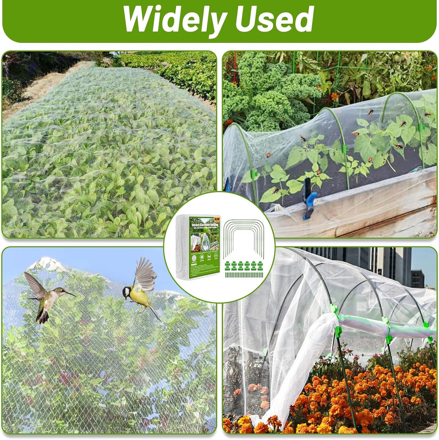 67pcs Garden Mesh Netting Kit, 6 Sets Wide Garden Hoops with Garden Covers