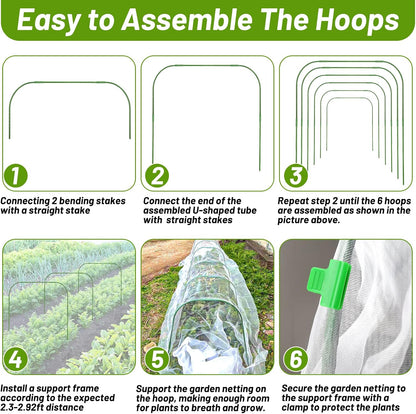 67pcs Garden Mesh Netting Kit, 6 Sets Wide Garden Hoops with Garden Covers