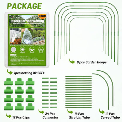 67pcs Garden Mesh Netting Kit, 6 Sets Wide Garden Hoops with Garden Covers