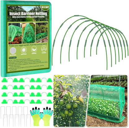 67pcs Garden Mesh Netting Kit, 6 Sets Wide Garden Hoops with Garden Covers