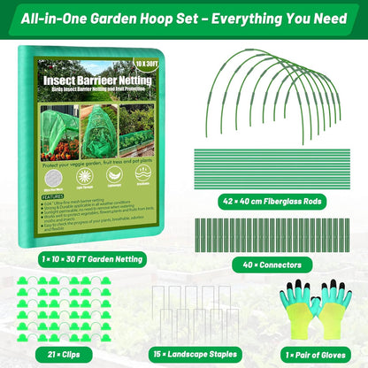 67pcs Garden Mesh Netting Kit, 6 Sets Wide Garden Hoops with Garden Covers