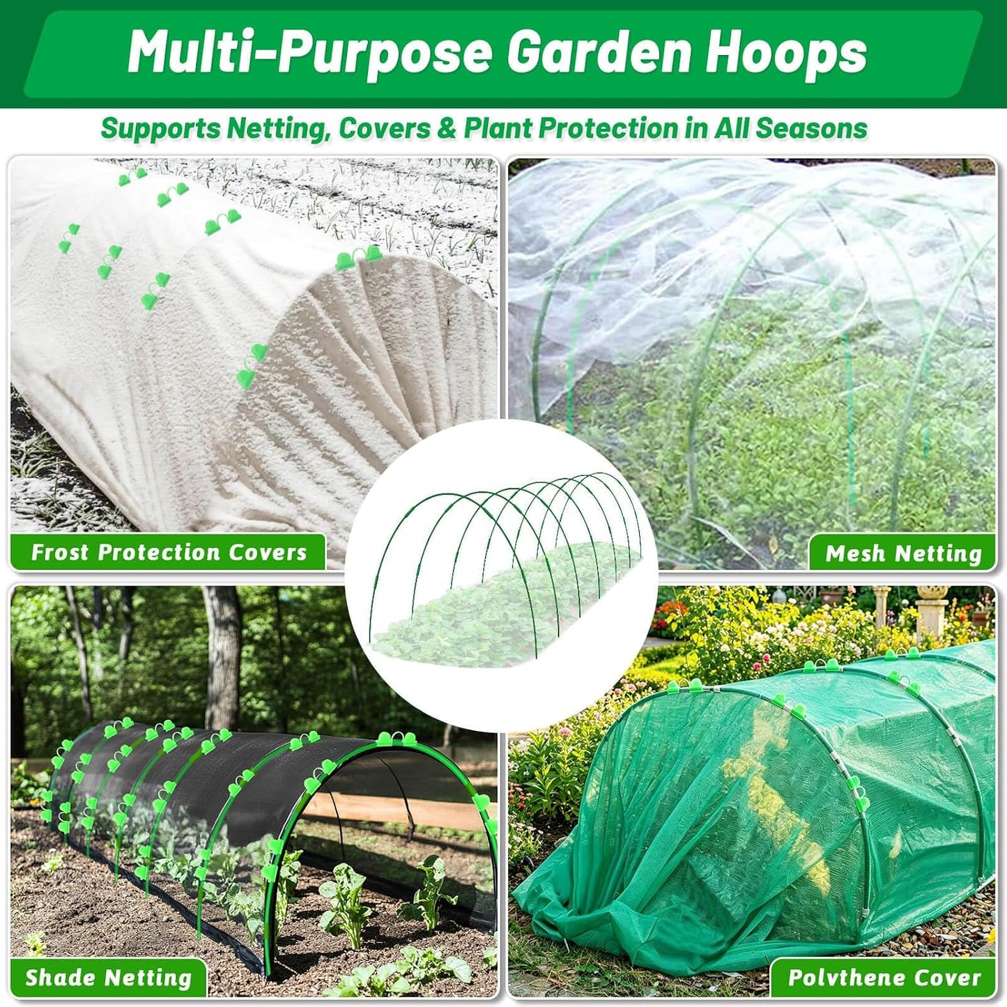 67pcs Garden Mesh Netting Kit, 6 Sets Wide Garden Hoops with Garden Covers