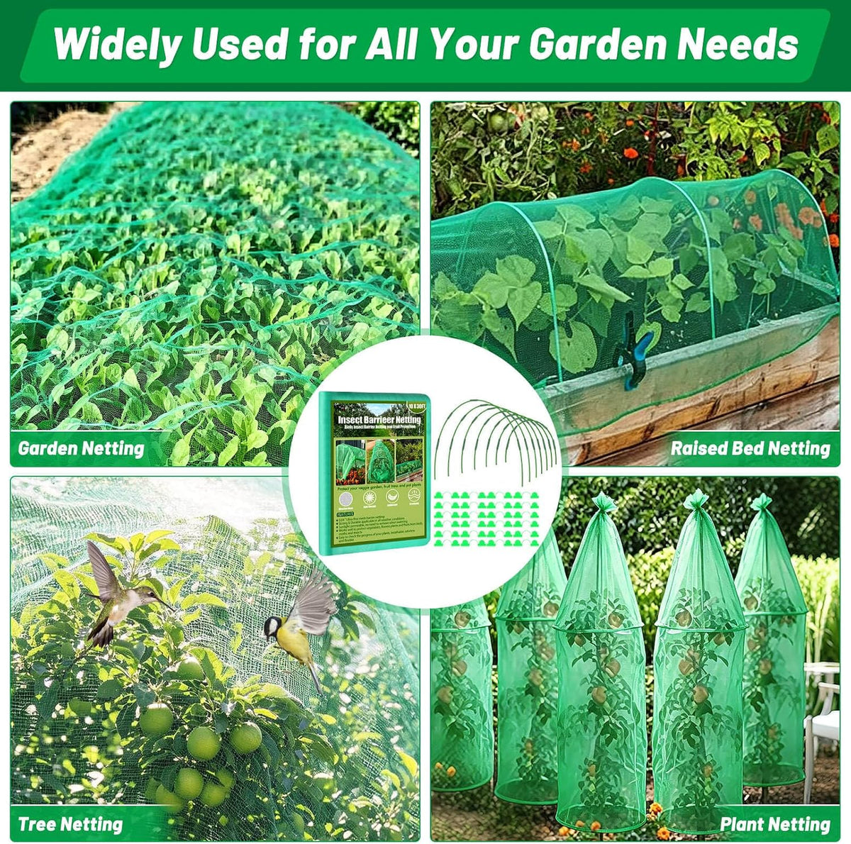 67pcs Garden Mesh Netting Kit, 6 Sets Wide Garden Hoops with Garden Covers
