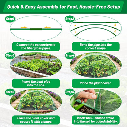 67pcs Garden Mesh Netting Kit, 6 Sets Wide Garden Hoops with Garden Covers
