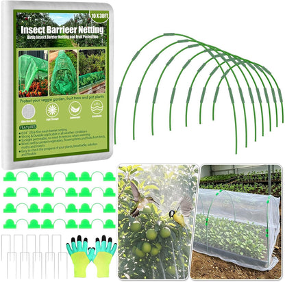 67pcs Garden Mesh Netting Kit, 6 Sets Wide Garden Hoops with Garden Covers