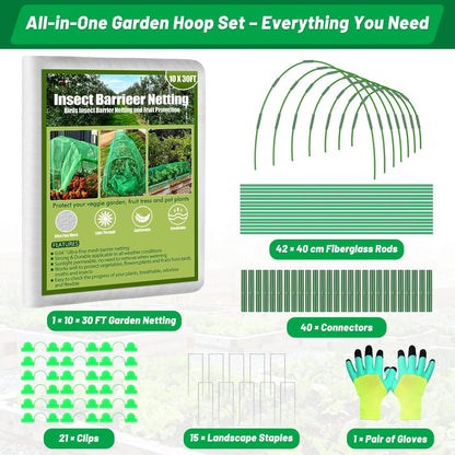 67pcs Garden Mesh Netting Kit, 6 Sets Wide Garden Hoops with Garden Covers
