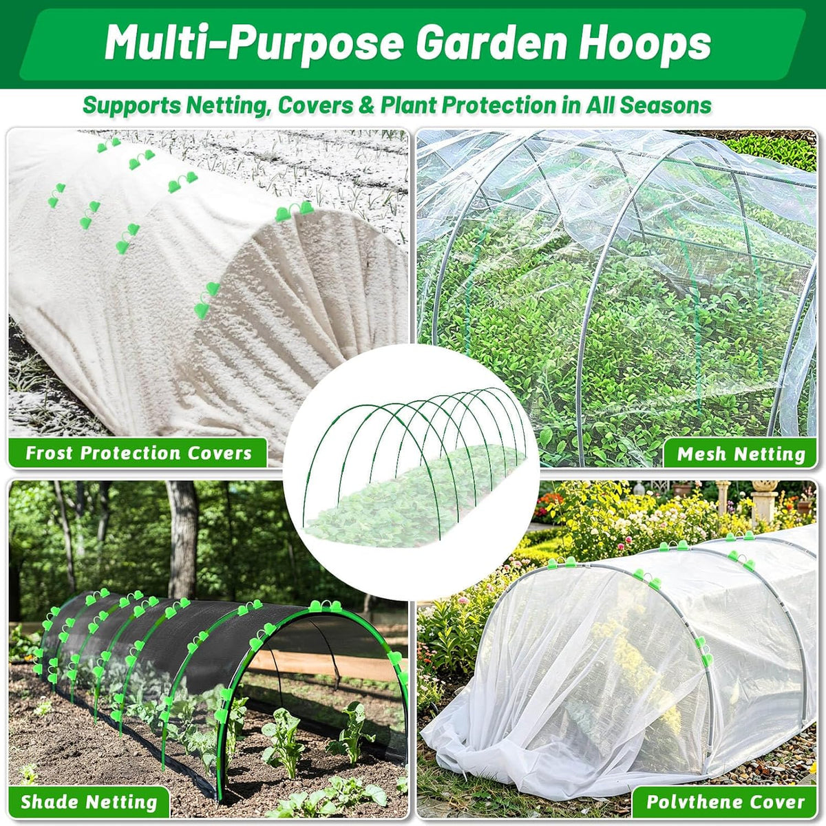 67pcs Garden Mesh Netting Kit, 6 Sets Wide Garden Hoops with Garden Covers