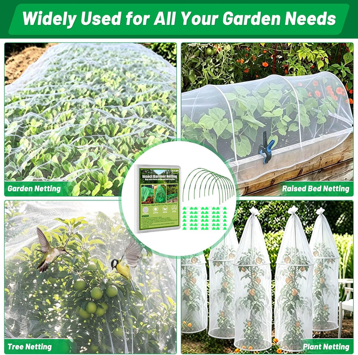 67pcs Garden Mesh Netting Kit, 6 Sets Wide Garden Hoops with Garden Covers