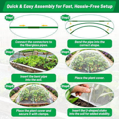 67pcs Garden Mesh Netting Kit, 6 Sets Wide Garden Hoops with Garden Covers
