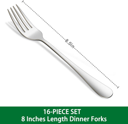 16-Piece 8 Inches Dinner Forks Set,Durable Stainless Steel Table Forks,Dishwasher Safe Silverware Main Fork Service For Home Restaurant,Silverware Fork