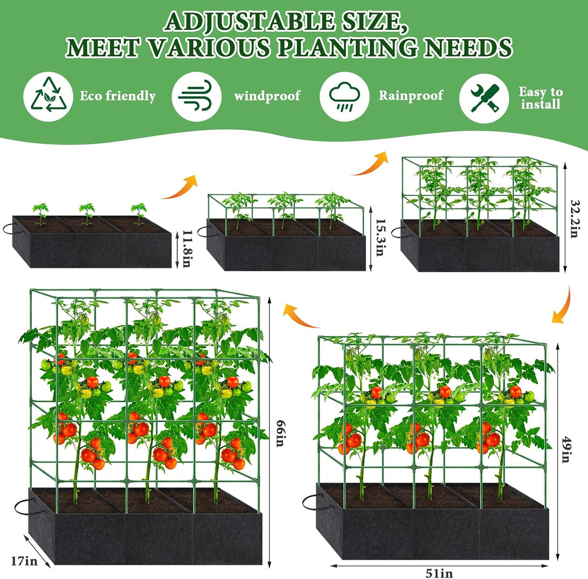 Tomato Cage 51×17×49 Inch with 46 Gallon Grow Bag