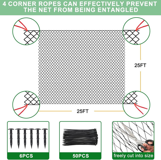 Bird Netting for Chicken Coop 25'x25', Poultry Netting, 3/4" Mesh